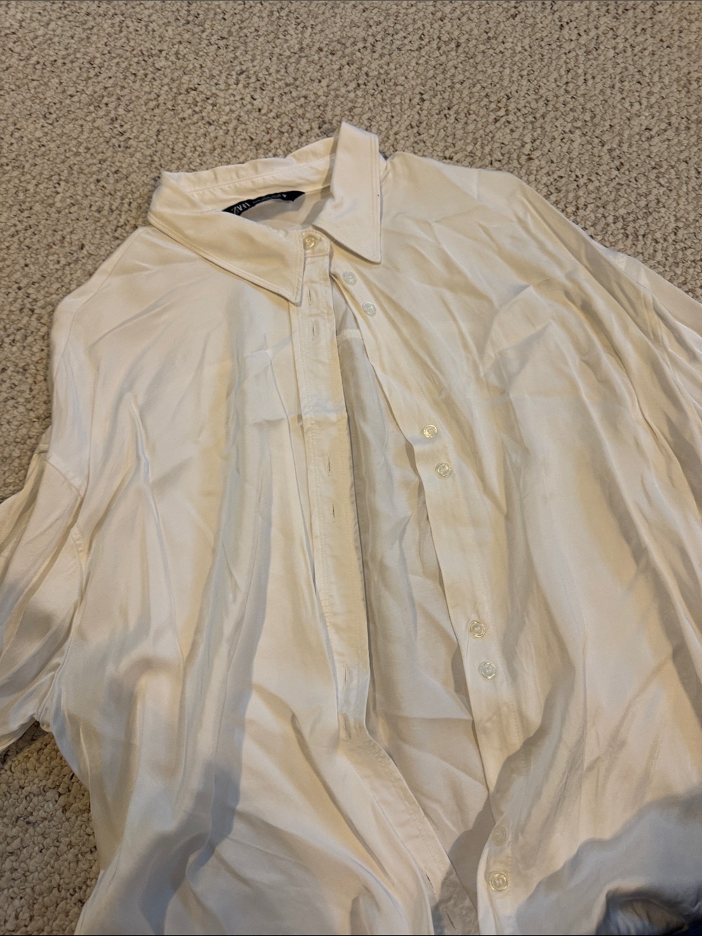 Zara Ivory Satin Women's Button-Up Blouse